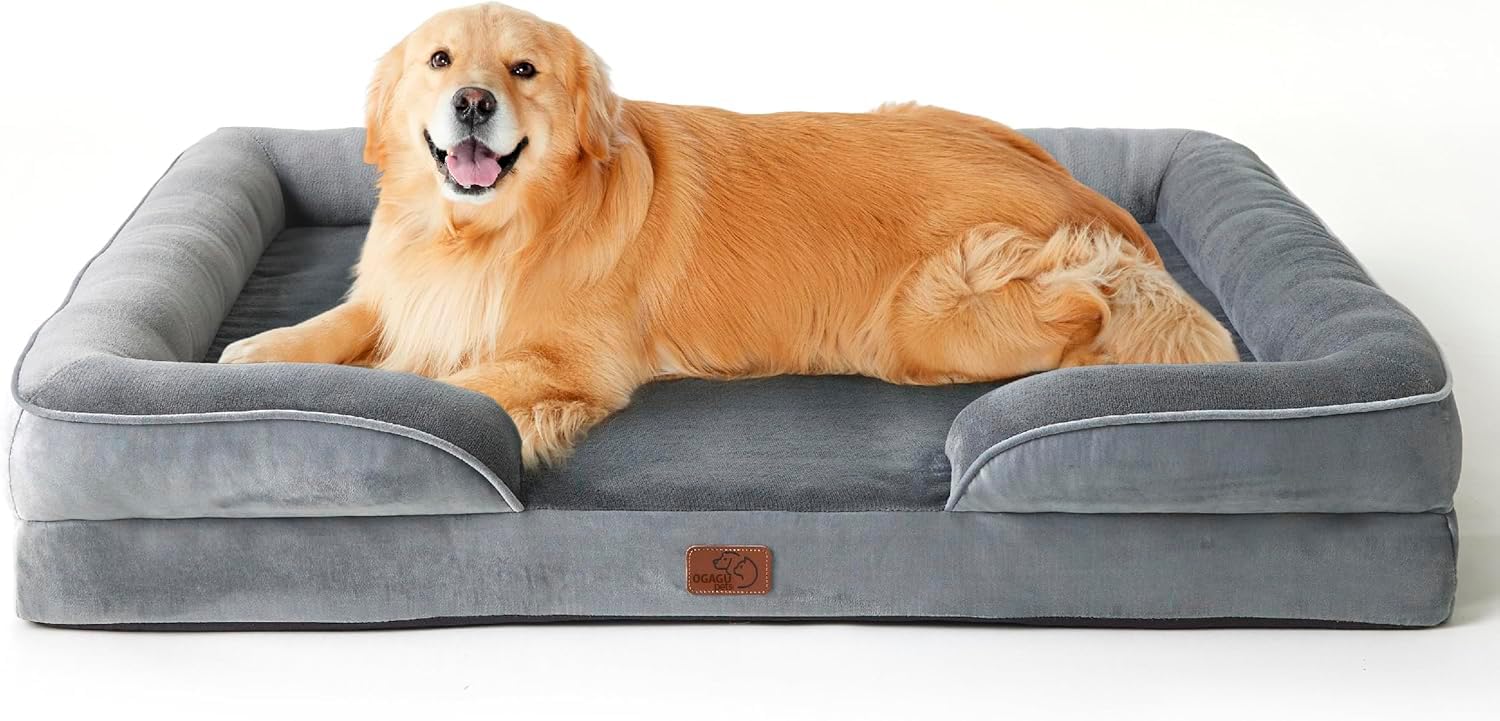 OGAGU Cama para Perro Extra Grande Premium - Cama para Mascota Transpirable e Impermeable - Sofa Cama Perro con Soporte para Cabeza con Funda Extraible Lavable y Antideslizante (Gris, Extra Grande)