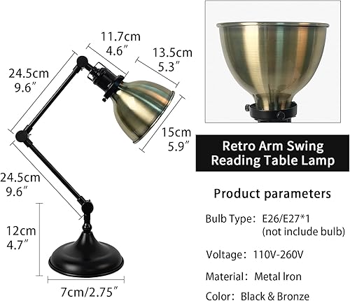 Miniatura 2 de Lámpara de escritorio para oficina en casa, luz de escritorio con brazos oscilantes de metal ajustables de múltiples articulaciones, luz de mesa