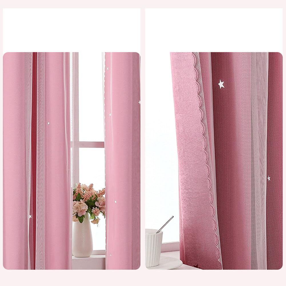 URFEDA Rideau Double Voilage à Dentelle Rideau Occultants Thermiques Rideaux étoilés Semi-translucide Rideaux Beige à Oeillets Voilages Intérieur Fenêtre en Polyester Souple Moderne 132x214cm