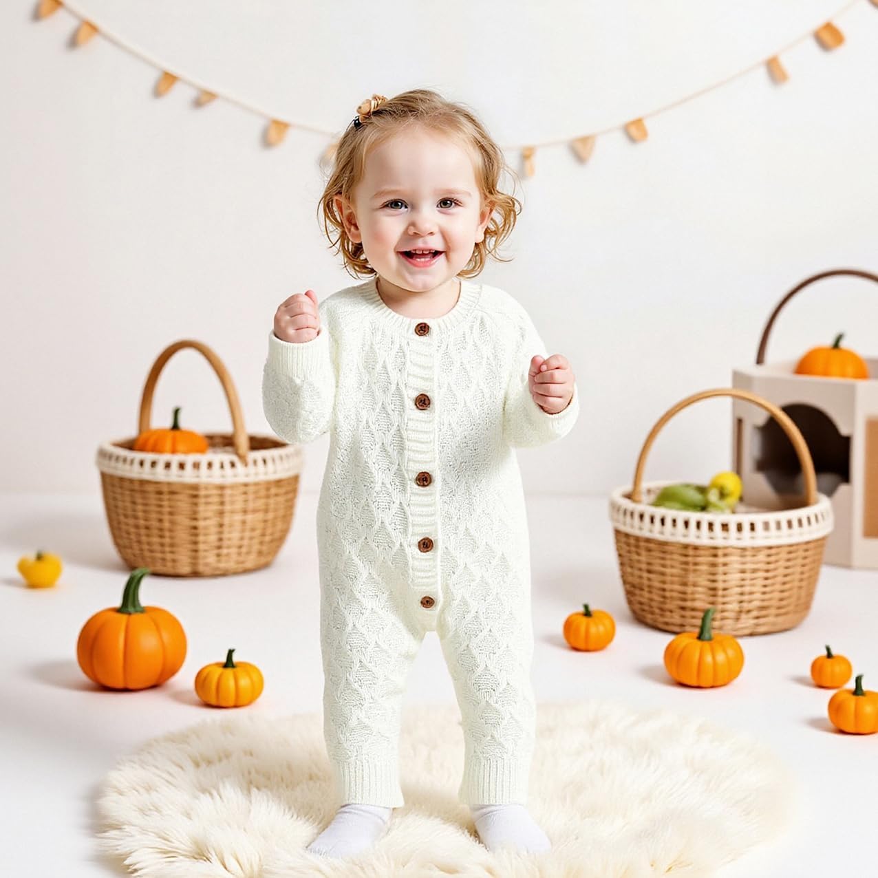 Hadetoto Newborn Baby Sweater Romper Knit Long Sleeve Jumpsuit | Warm Hat Included, For Infant Boy Girl