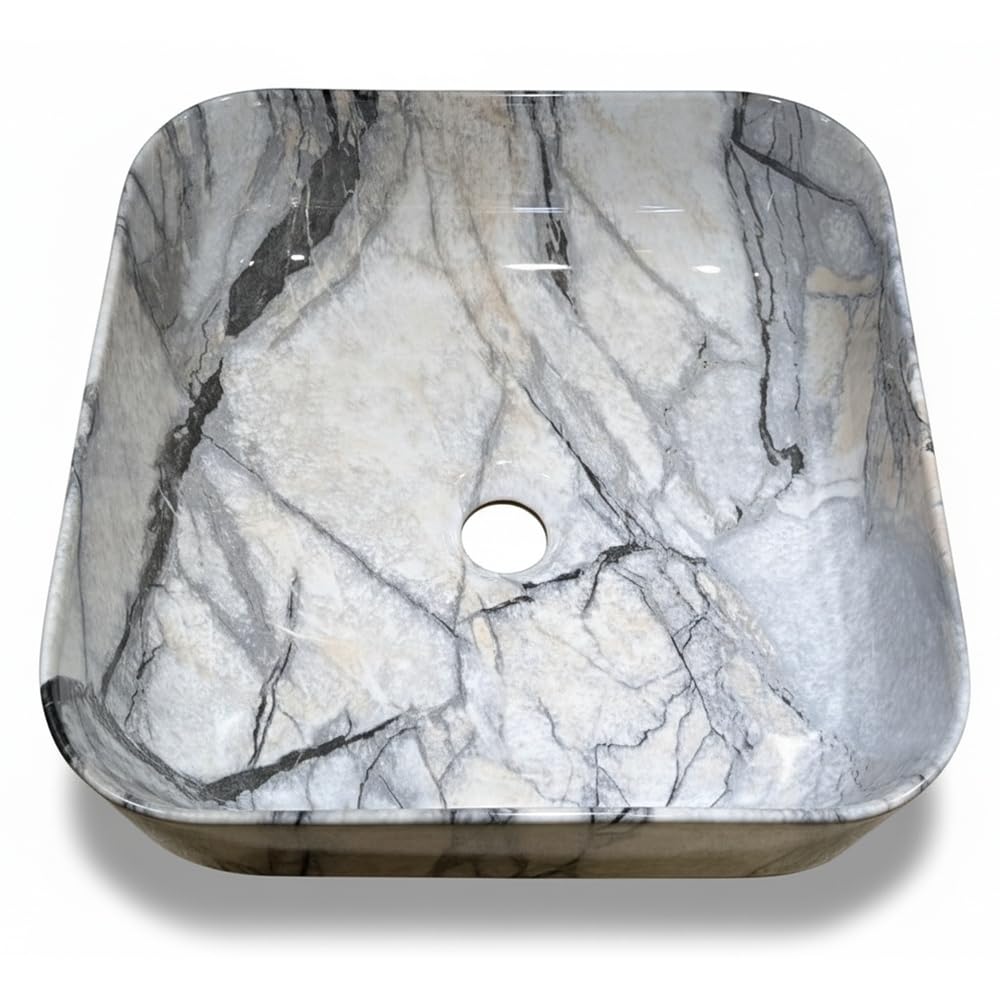Astini Calacatta Marble Luxe Square Marble Effect Ceramic Counter Top Basin