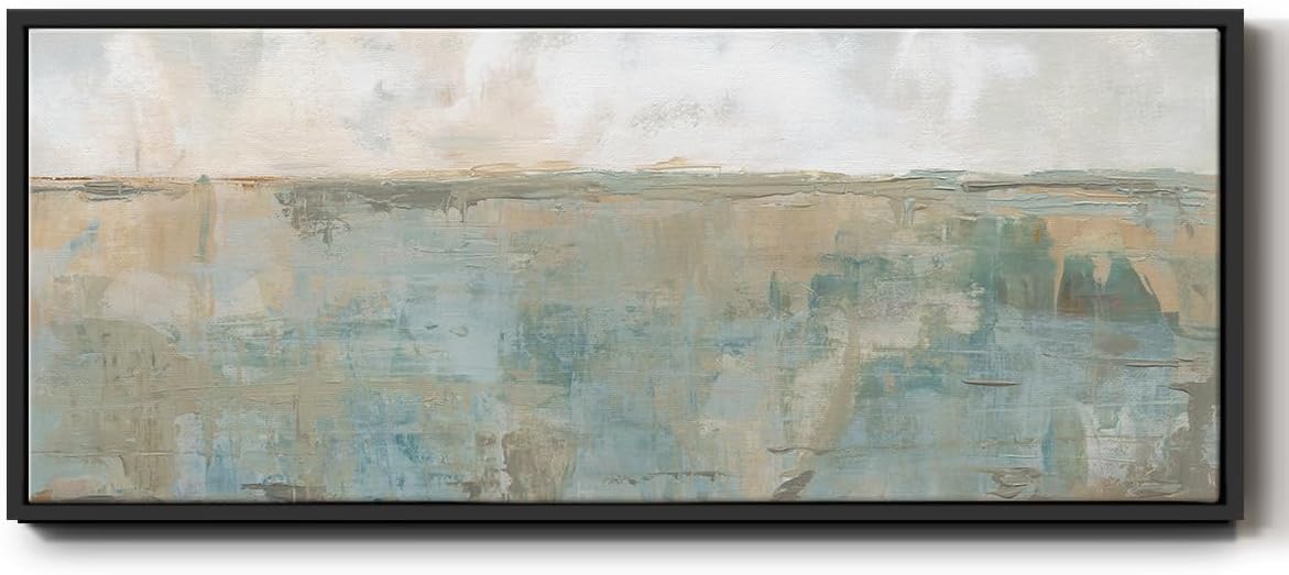 Renditions Gallery Abstract Art Work Home Decor Distant Fields Floater Framed Canvas Wall Art Paintings for Lounge Office Kitchen - 24"X60" BLACK Frame -034