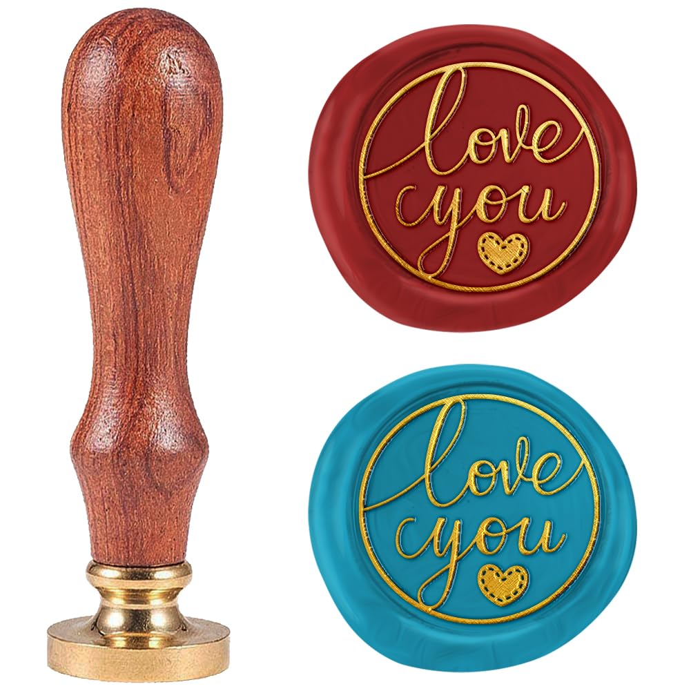 DELORIGIN 1" Love you Wax Seal Stamp Retro Sealing Stamps Removable Brass Head Seal Stamp with Wooden Handle Sealing Wax for Envelope Greeting Card Letter Wedding Invitations Gift Wrapping Decor