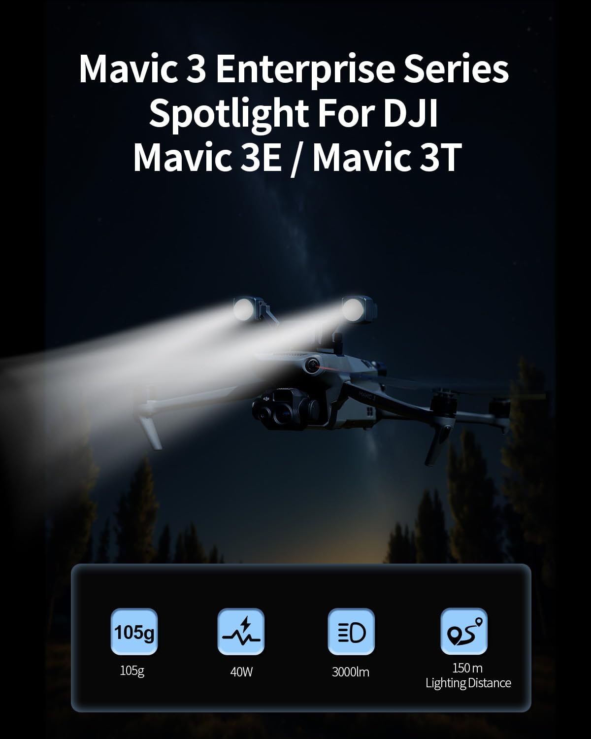 LKTOP Mavic 3 Enterprise Spotlight Drone Strobe Light for DJI Mavic 3E/Mavic 3T Accessories, 3000 Lumen Anti-Collision Lights 40W LED Searchlight Night Flight Lighting Lamp for Search/Rescue/Patrol