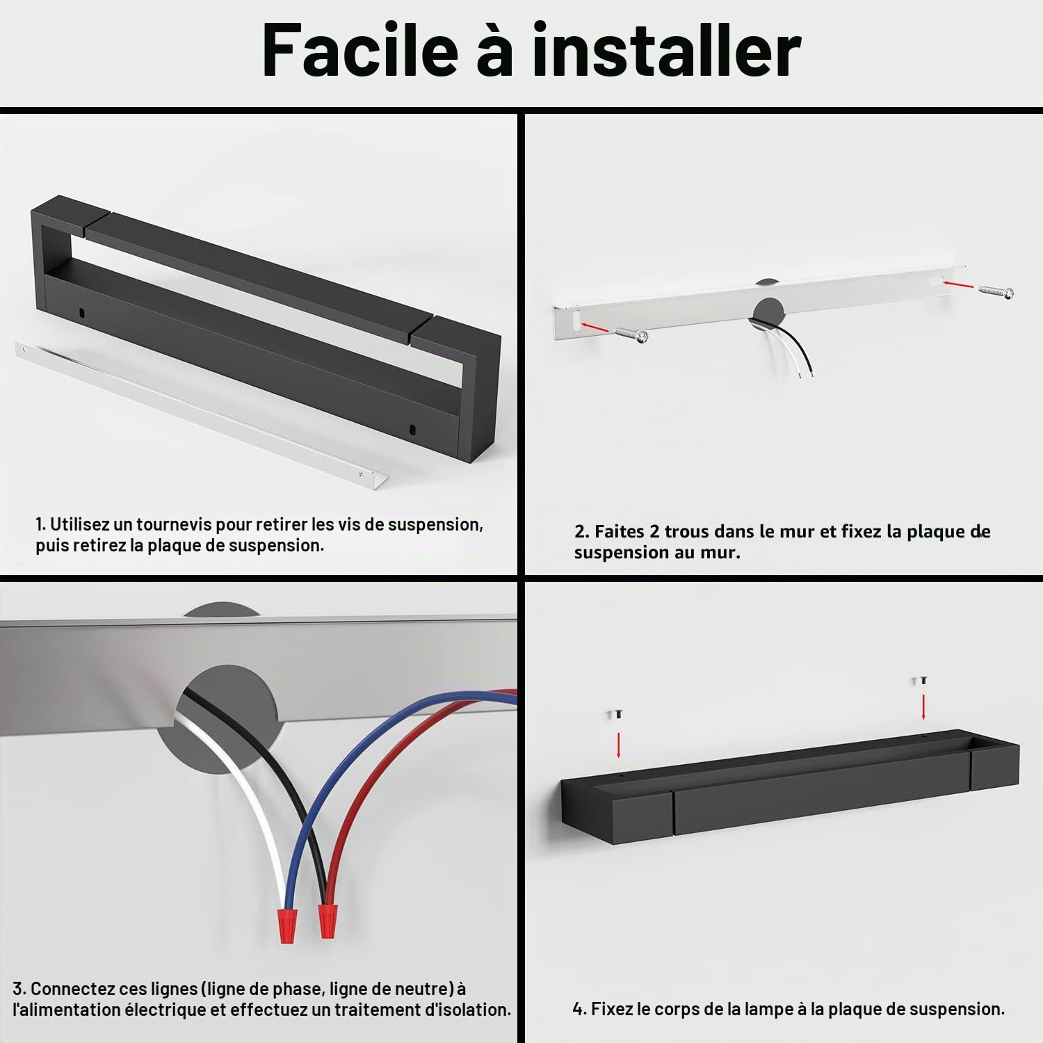 Lampe LED Miroir Salle de Bain 18W 1800LM 5000K 42cm IP44 Étanche Murale 180° Rotatif