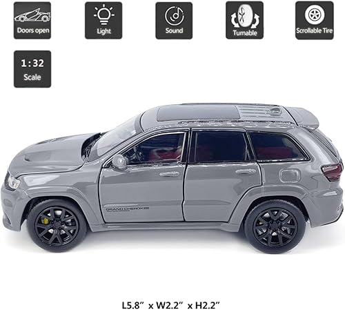 Miniatura 2 de Grand Cherokee Trackhawk - Auto de juguete fundido a presión a presión a escala 132, vehículo SUV de metal fundido de aleación de zinc, sonido