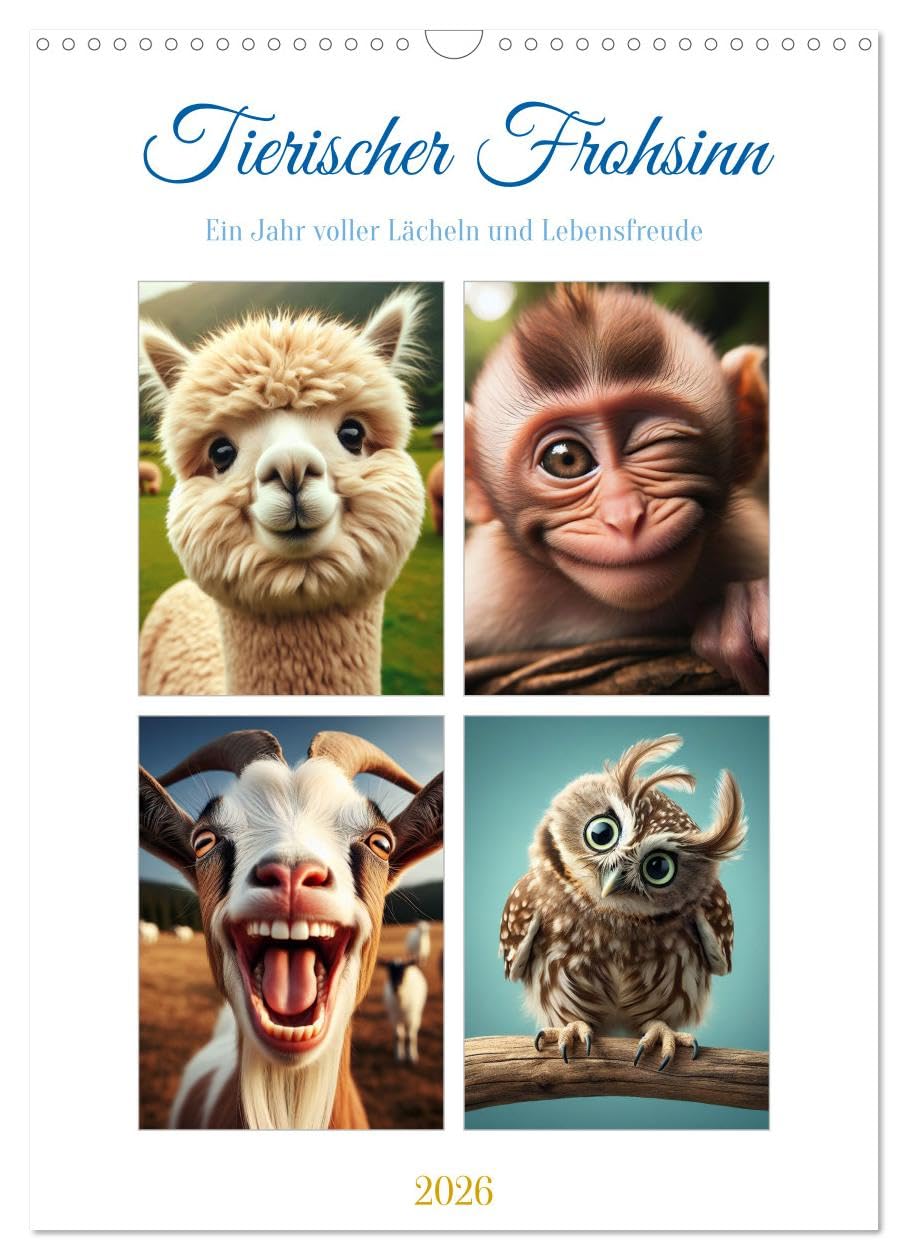 Animal cheerfulness - A year full of smiles and joie de vivre UK-Version (Wall Calendar 2026 DIN A3 Portrait), CALVENDO 12 Month Wall Calendar — image 1