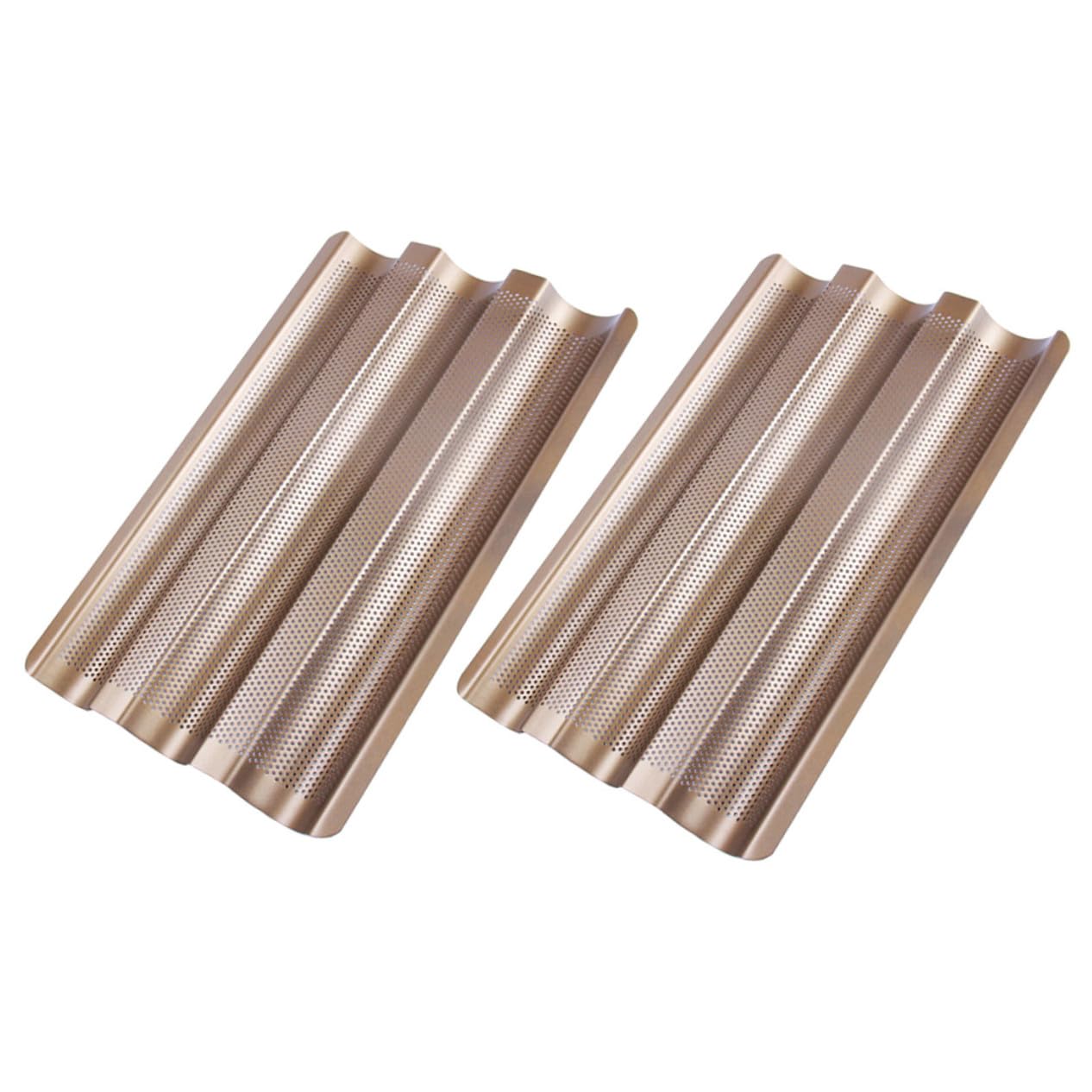 Sosoport Molde para Pan de 3 Ranuras 2 Piezas de Acero al Carbono | Diseño Perforado de Tres Ondas, Acabado Dorado, para Baguette Francesa y Preparación de Horno