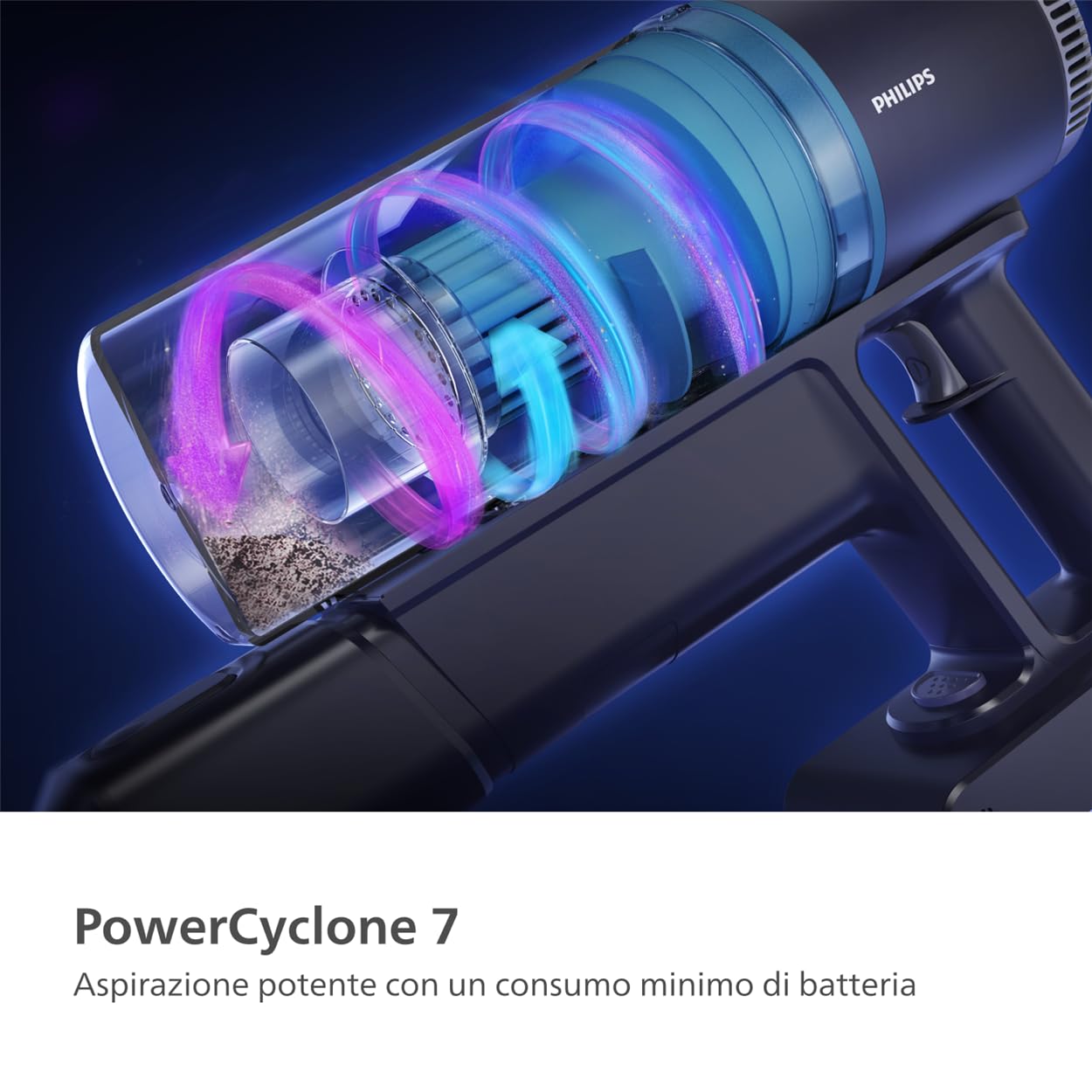 Philips Aspirapolvere cordless Serie 2000, Aspirazione potente su pavimenti duri, 40 minuti di autonomia, Spazzola con luce LED, Leggero, Filtrazione a 3 stadi, Montaggio a parete (XC2012/01)