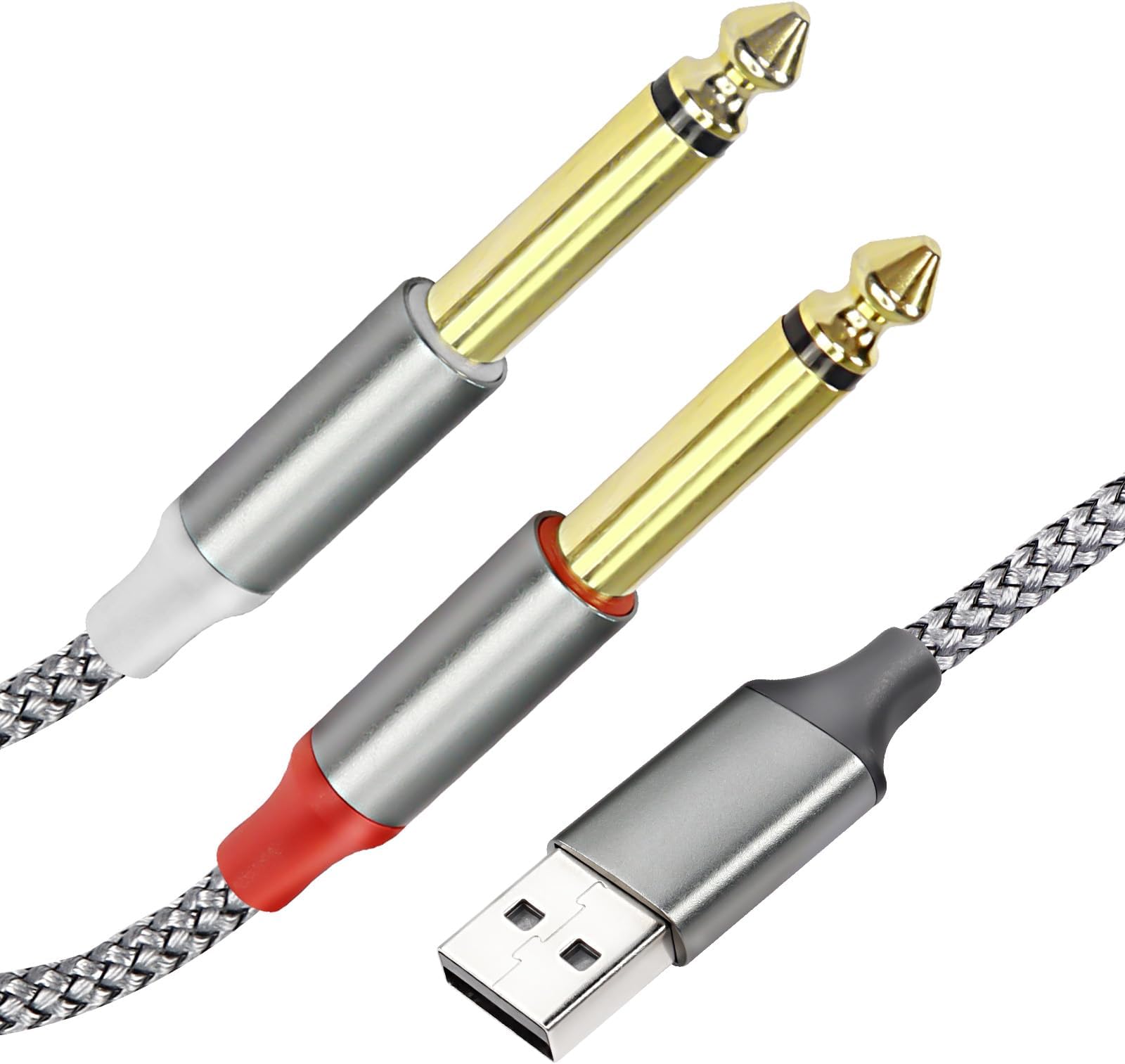 XMSJSIY USB A to 6.35mm Audio Cable - Dual 1/4 inch TS Y Splitter for Smartphone, Amplifier, Speaker - 2M