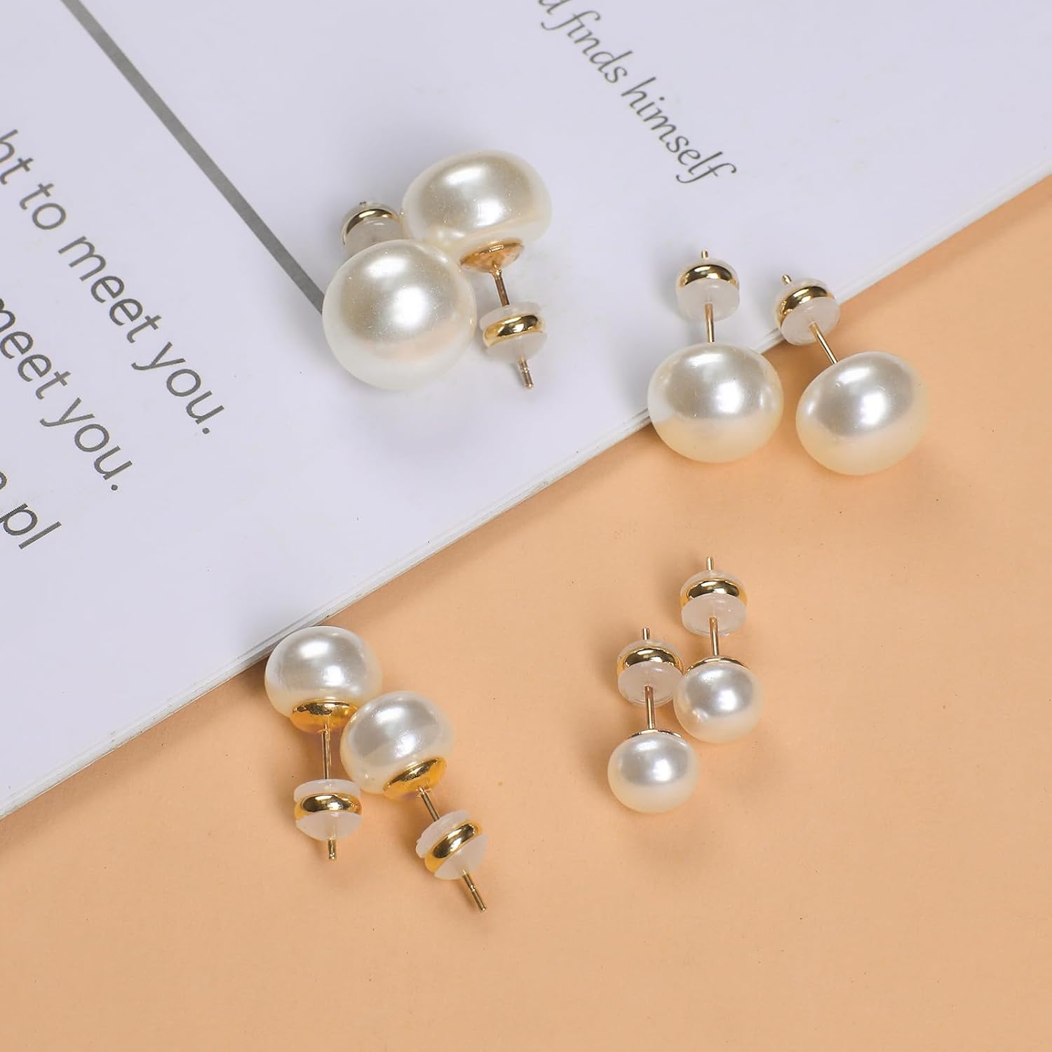 4 Pairs Pearl Stud Earrings 14K Plated Gold Sterling Silver Hypoallergenic Earring stud Large size pearl 8mm-14mm Set Earrings for women - Image 4