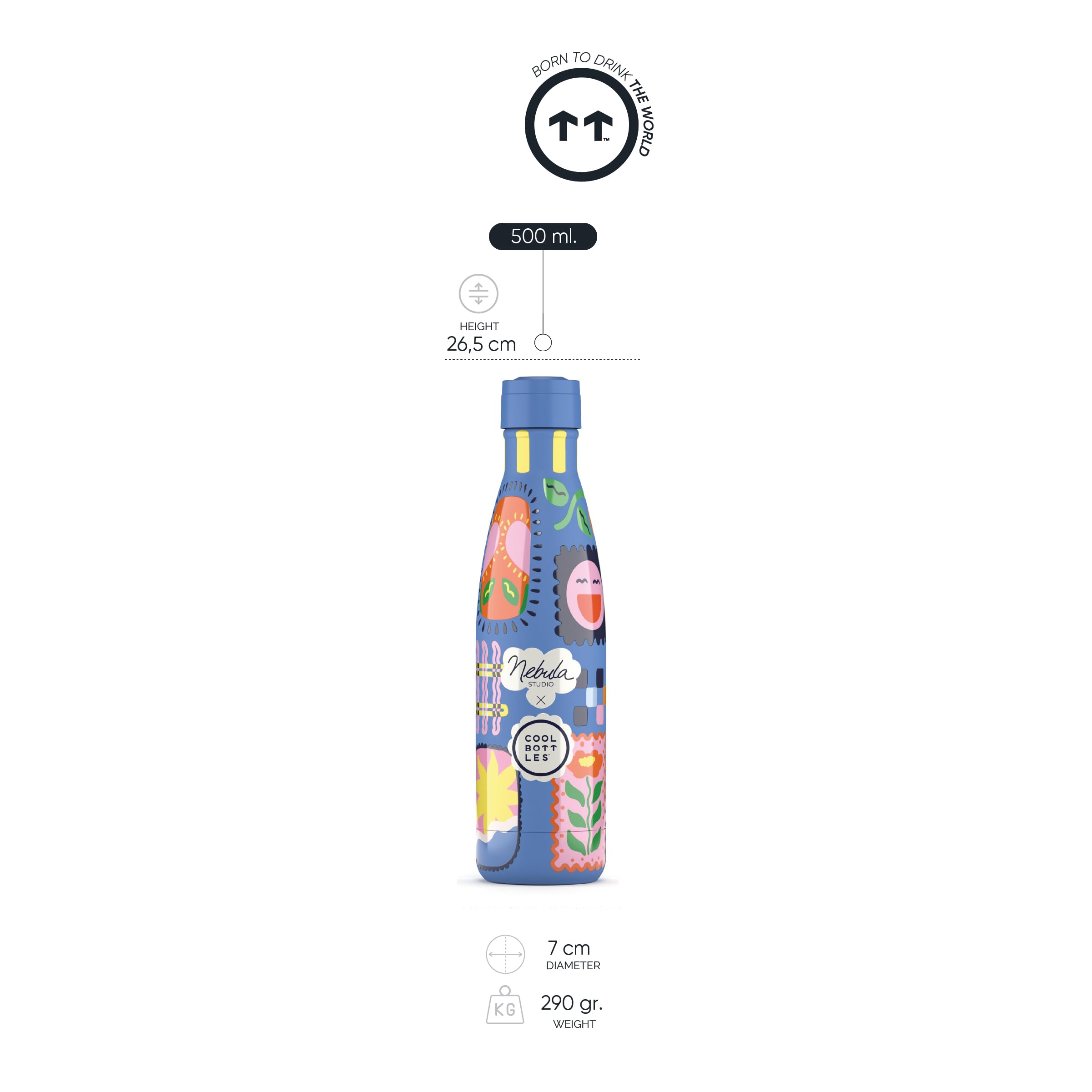 Cool Bottles - Borraccia Termica - 500 ml - Patch Zone x Nebula - Bottiglia d'Acqua in Acciaio Inox - Bevande Fredde per 36 ore e Calde per 18 - Finitura con Stampa 3D - Senza BPA | Bevande fredde 36 ore e calde 18 ore, finitura esclusiva stampa 3D, accia