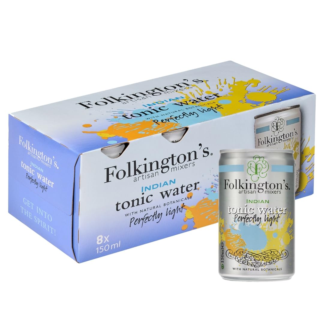 Folkington's Light Tonic Water, Light Tonic, 8 Cans, Lower Calorie, Mix with Gin Botanicals, Artisan Botanical Mixer, Fridge Pack 8x150ml
