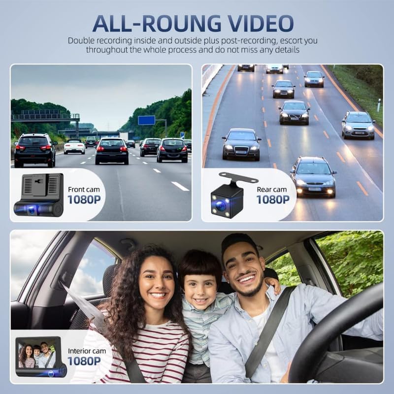 Image of DRUMSTONE ( 2026 Brings 15 Years GAURANTEE ) 3-Way Full HD Dash Cam with Front, Cabin & Rear Recording | G-Sensor, Smart Exposure, Loop Recording, Parking Monitor & Rear Camera for 24 /7 Protection
