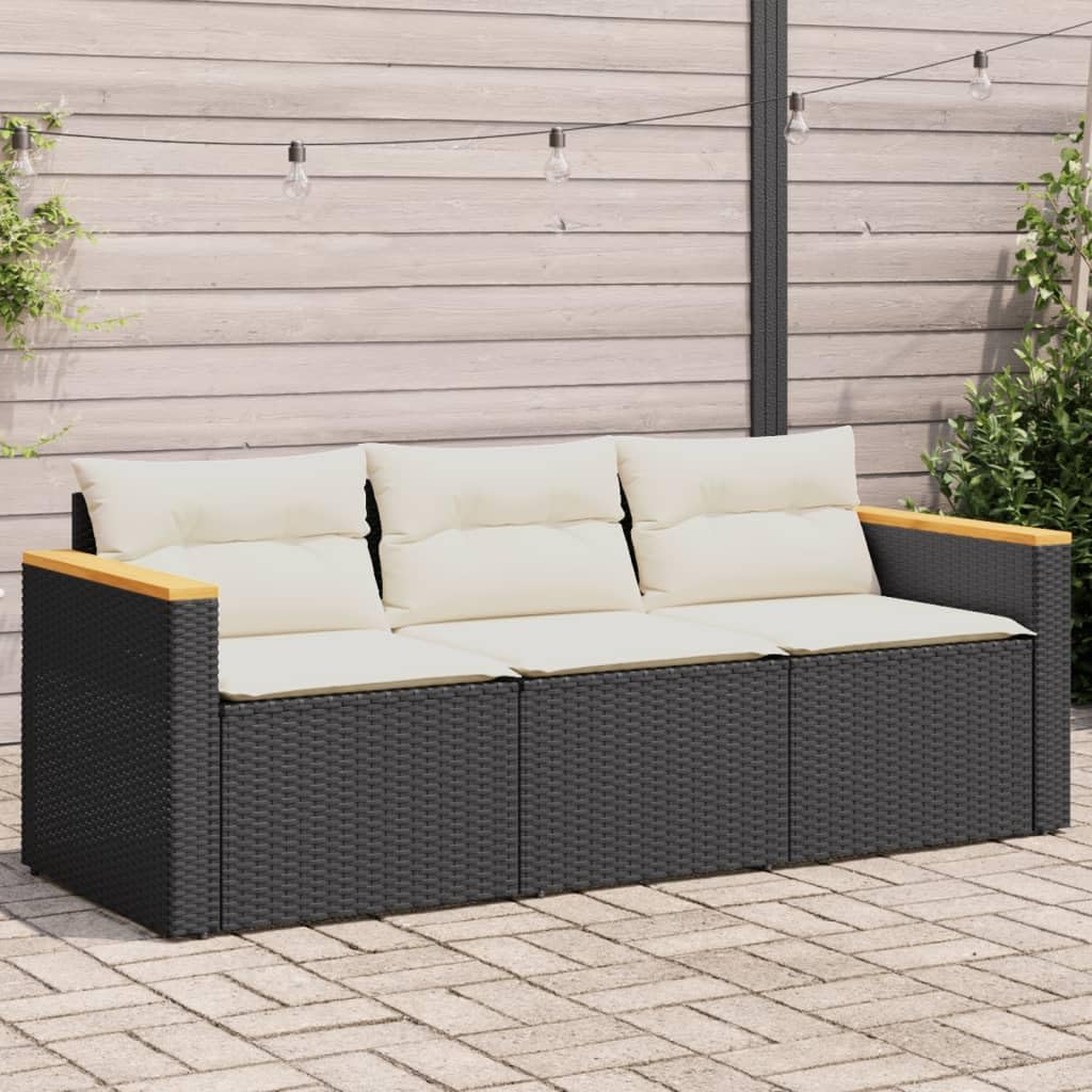 Refined Gartensofa 3-Sitzer, Loungesofa Sofa mit mit Kissen, Sitzgruppe Stahlrahmen, Gartenmöbel Lounge Rattanmöbel (Schwarz)
