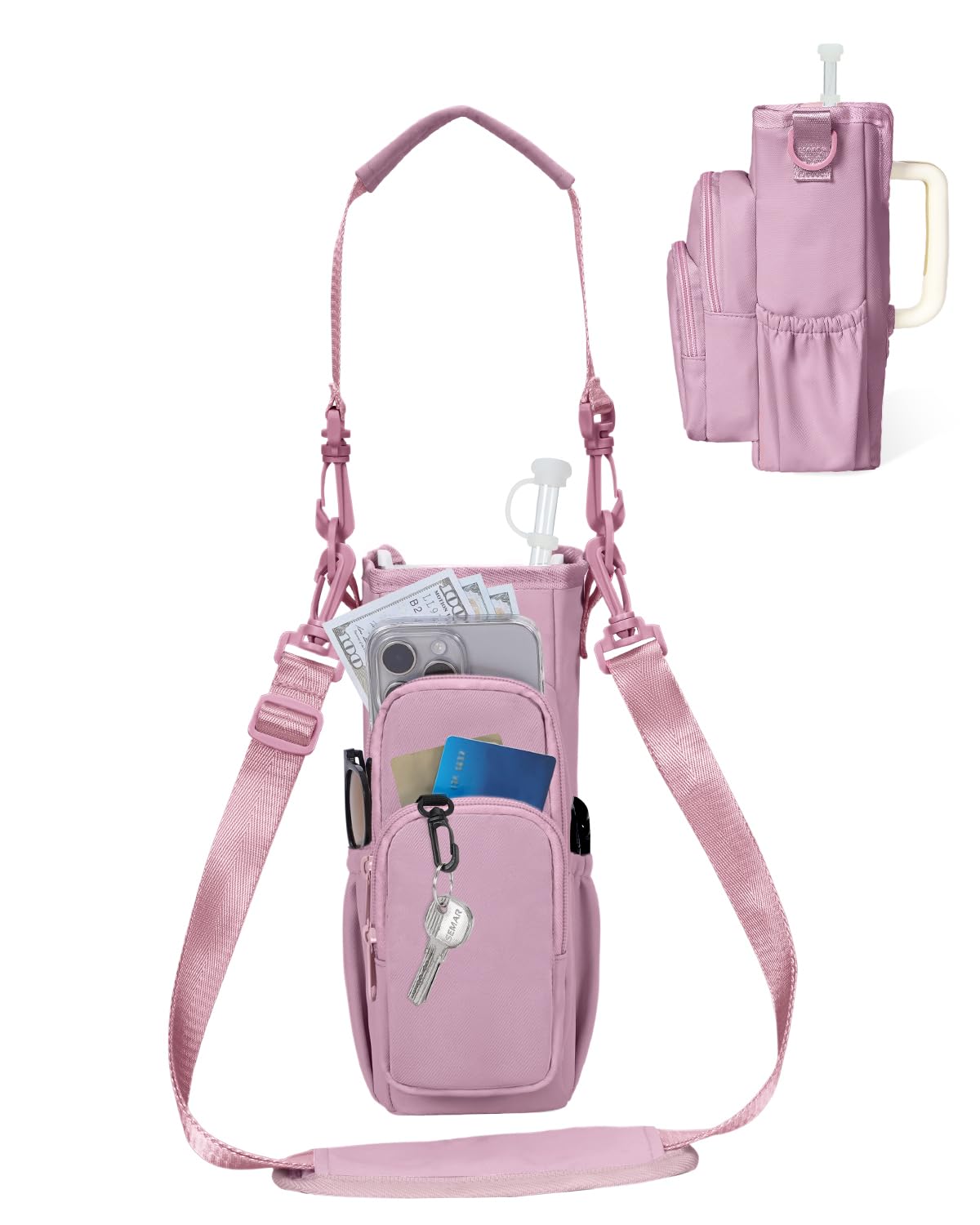 sportsnew Trinkflaschen-Tragetasche für Stanley Adventure Quencher 30oz & 40oz mit Taschen, Verstellbarem Schultergurt Wasserdicht, Leicht & Robust für Alltag, Wandern, Fitness & Hundespaziergänge