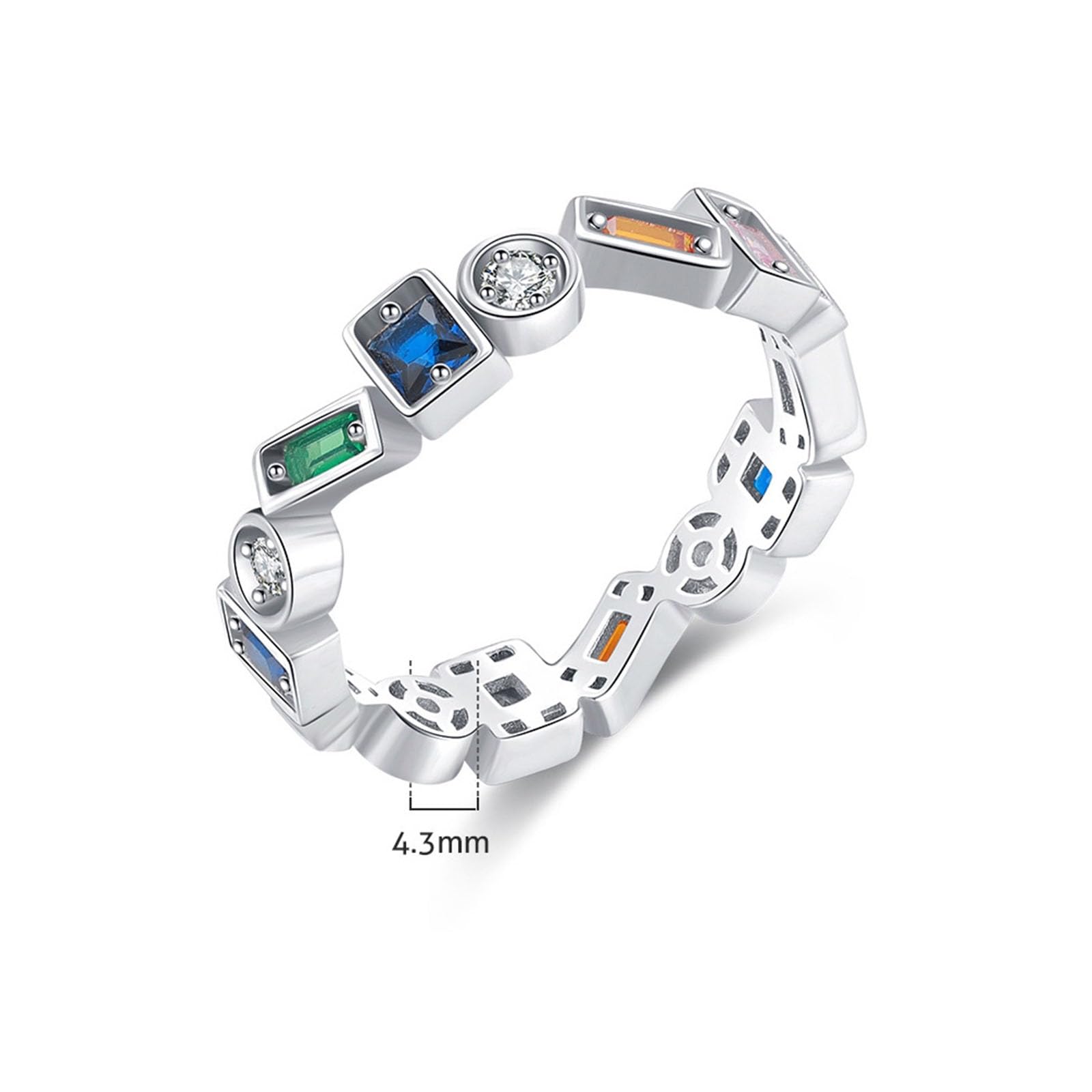 Anello Nuziale, Donna Oro Bianco Intarsio di Forma Geometrica con Pietre preziose Colorate
