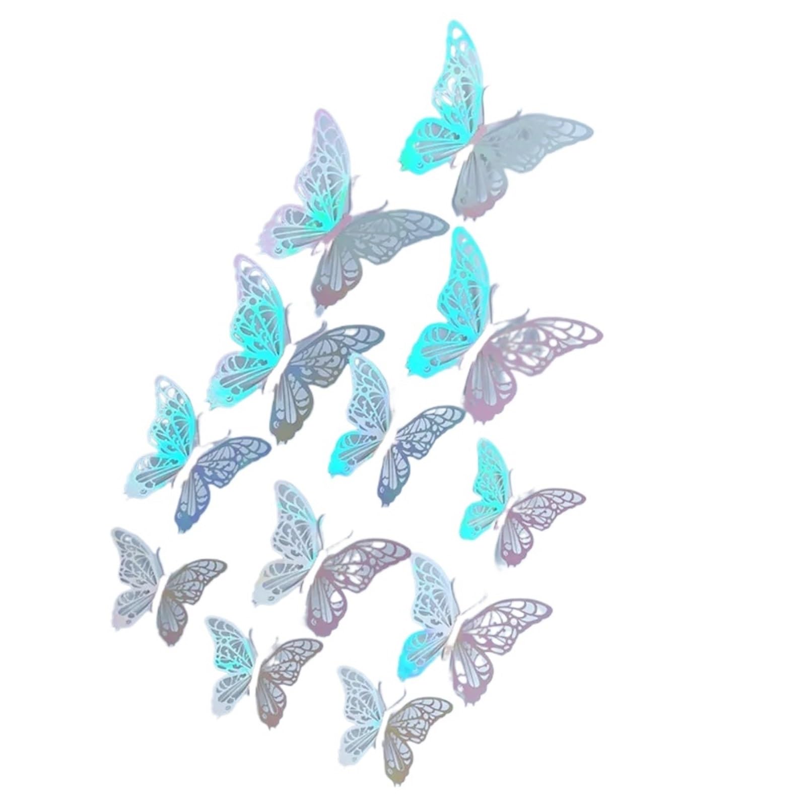 12pcs Colorful Hollow Butterfly Sticker DIY Paper 3D Wall Decor Exquisite Cartoon Simulation(Pink)