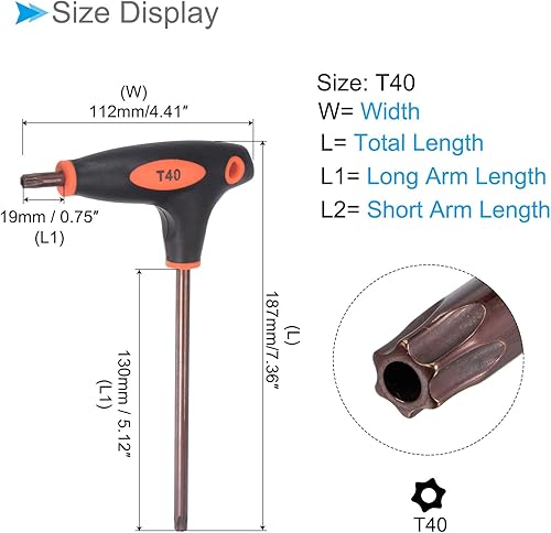 Miniatura 7 de Llave Torx a prueba de manipulaciones, T30 Torx, llave de estrella con mango en T de acero S2 negro (aplicaciones para reparación básica del hogar y