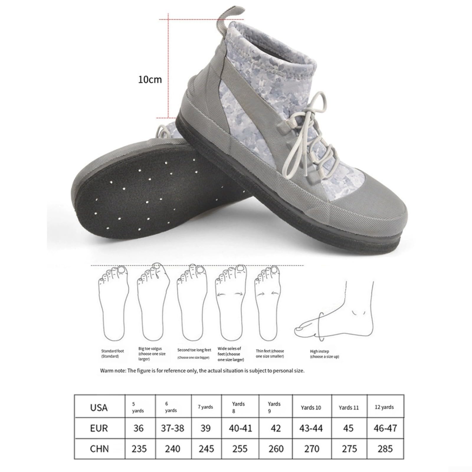 Zapatos acuáticos de pesca para hombre y mujer, suela de fieltro de goma antideslizante con clavos de acero, agujeros de drenaje para playa, escalada en roca, al aire libre, gris, talla 36