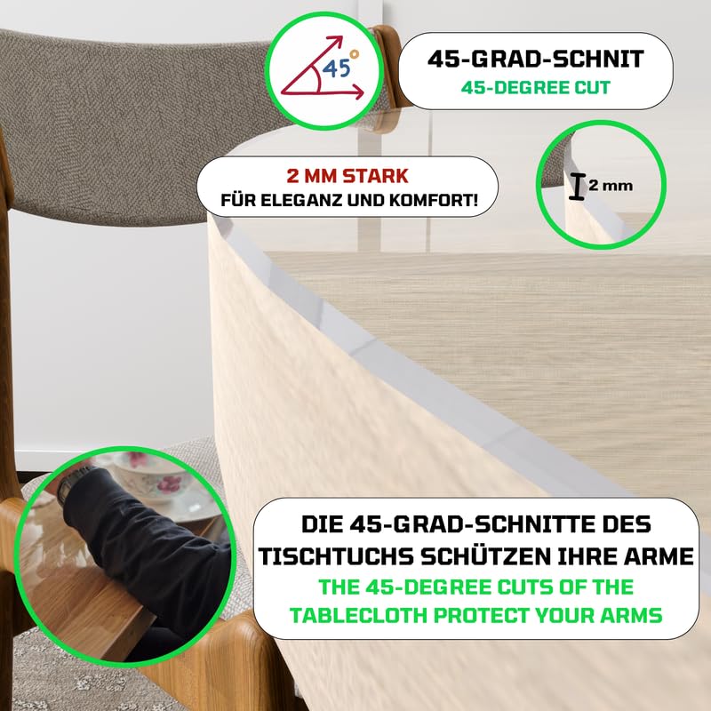 MOM'S HOME Pellicola trasparente rotonda da tavolo con bordi arrotondati, spessore 2 mm, disponibile in diverse misure o su misura, protezione PVC trasparente (diametro 110 cm)
