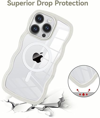 Miniatura 5 de QLTYPRI Funda magnética para iPhone 13 Pro Max compatible con Magsafe, bonita funda transparente con marco ondulado rizado para niñas y mujeres,