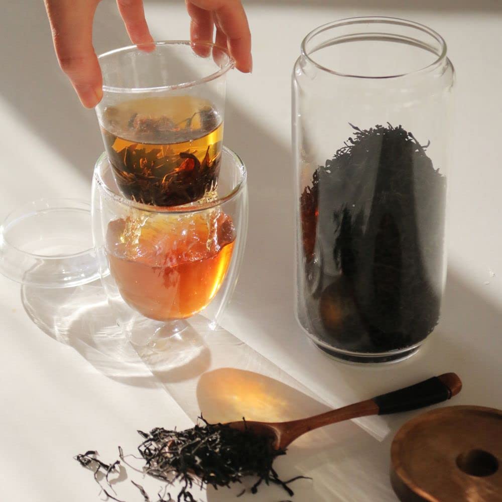 Infuseur à thé à double paroi en verre de 350 ml avec passoire transparente et couvercle | Coffret cadeau pour théière | Mug diffuseur pour une personne | Passoires à thé pour thé en vrac (2)