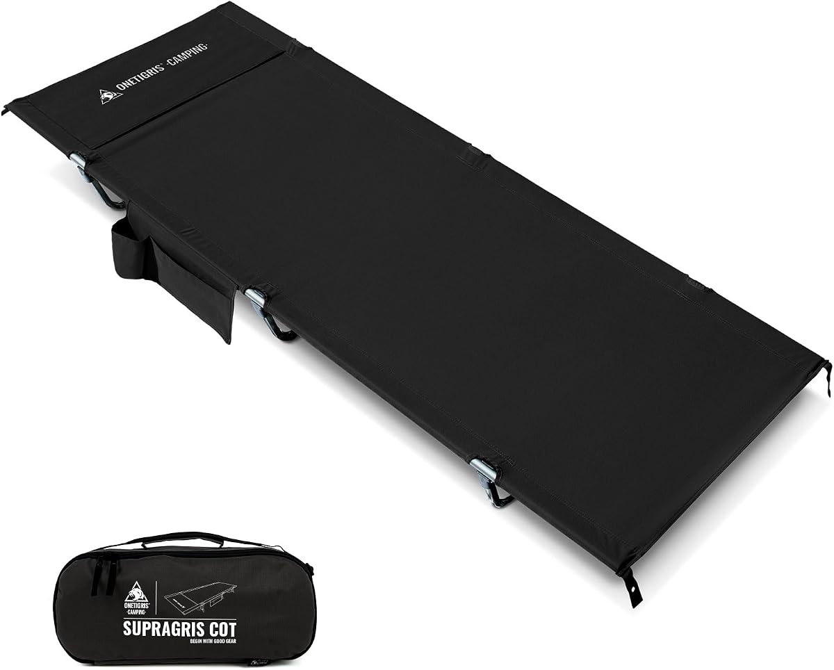 ONETIGRIS SUPRAGRIS Cuna de camping, soporta hasta 400 libras, cama plegable ligera y cómoda para camping, senderismo, mochilero, viajes, viajes en coche, siesta en la oficina (negro)
