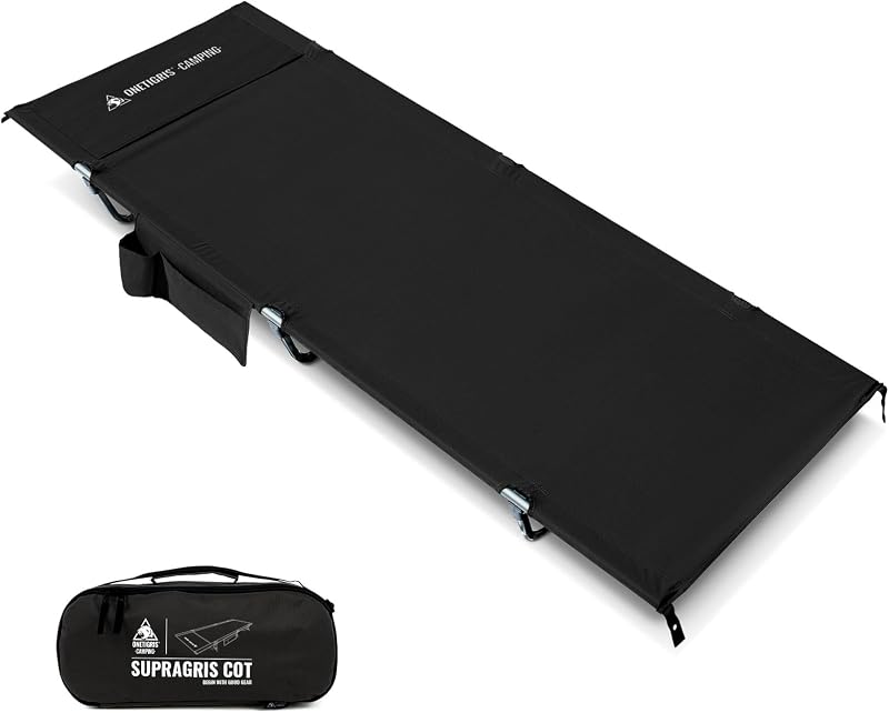 ONETIGRIS SUPRAGRIS Cuna de camping, soporta hasta 400 libras, cama plegable ligera y cómoda para camping, senderismo, mochilero, viajes, viajes en auto, siesta en la oficina (negro)