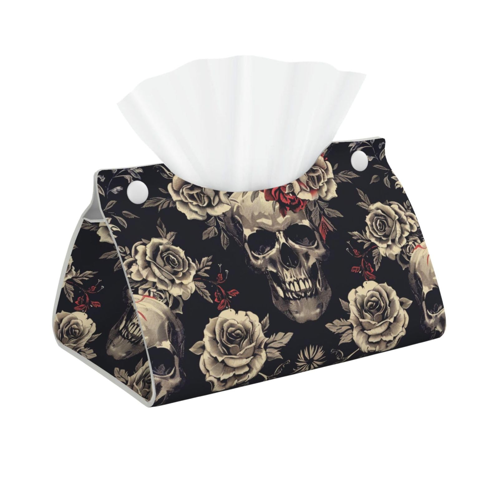 Flowers Skull Ornamental Pattern Print Tissue Box Cover Foldable Tissue Storage Box Leather Tissue Cube Box Holder for Living Room Bedroom Office Car Home Decor