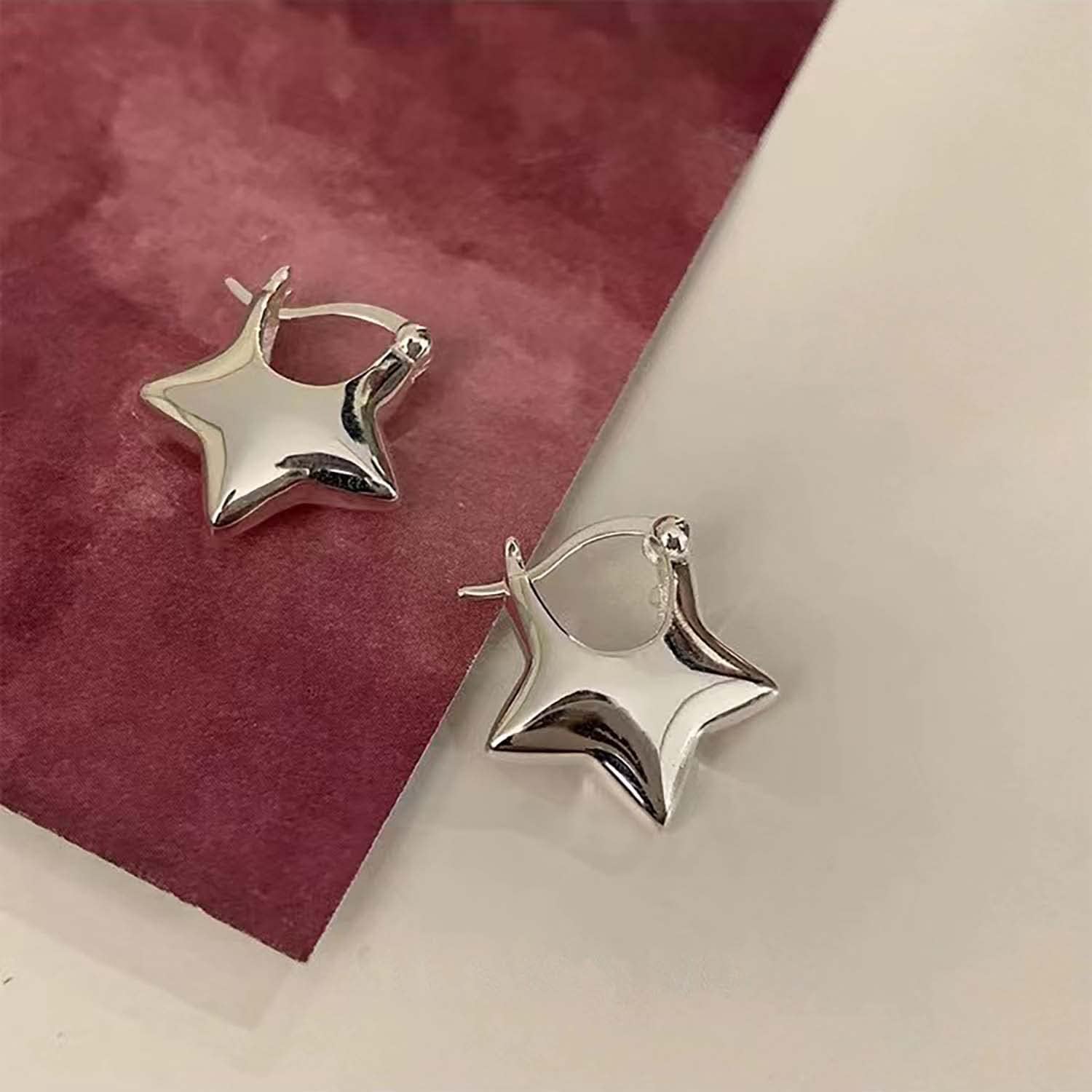 Silver Star Hoop Earring, Lightweight 925 Metal, Cute Star Design, Huggie Earrings for Women, Small Sleeper, Cartilage Jewelry Gifts - Image 3