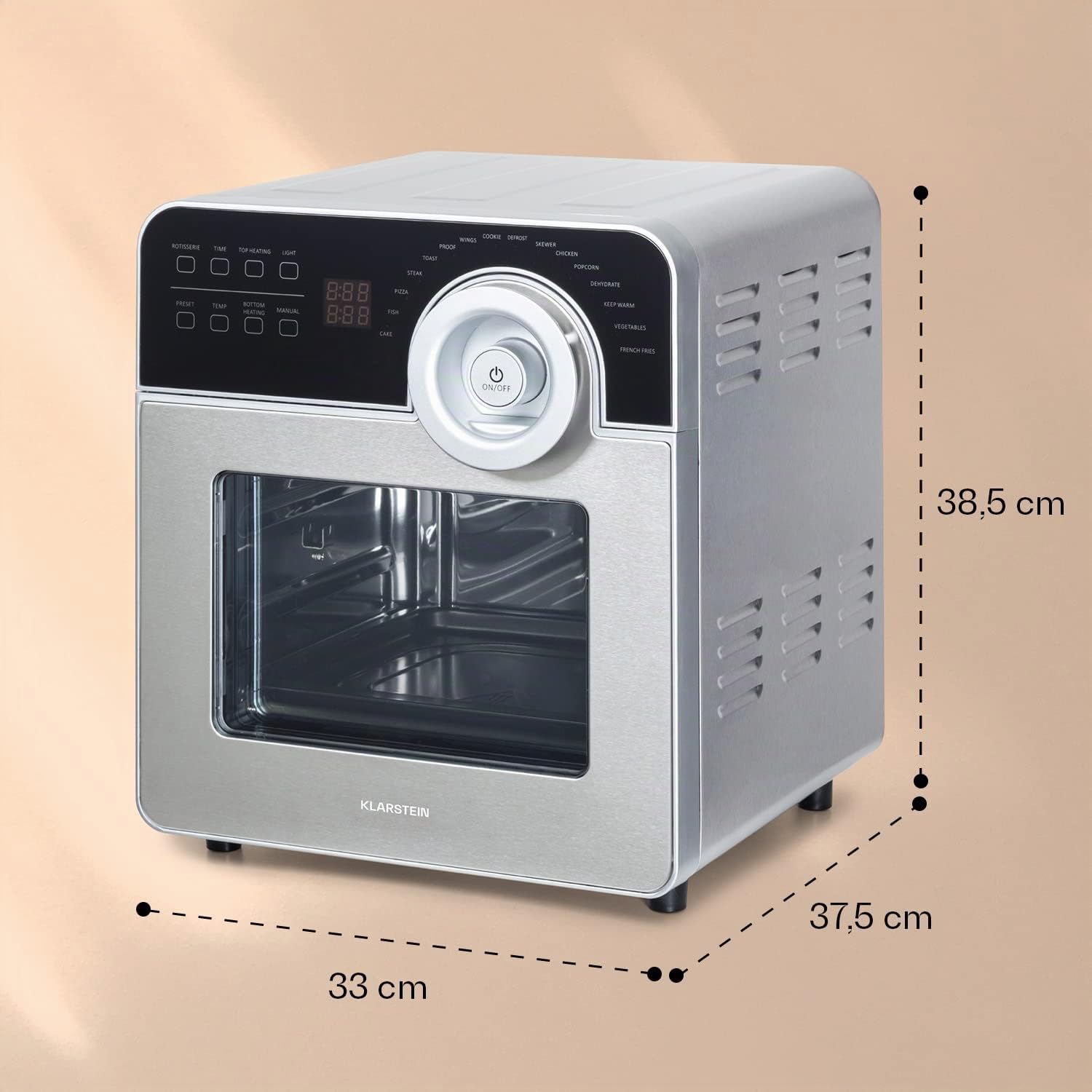 Klarstein AeroVital Cube Chef Heißluftfritteuse - 1700 W Heissluftfriteuse, Airfryer mit Touchscreen, 16 Programme, 50-220 °C, 14 L, ca. 10 h Zeitvorwahl, Edelstahl, silber