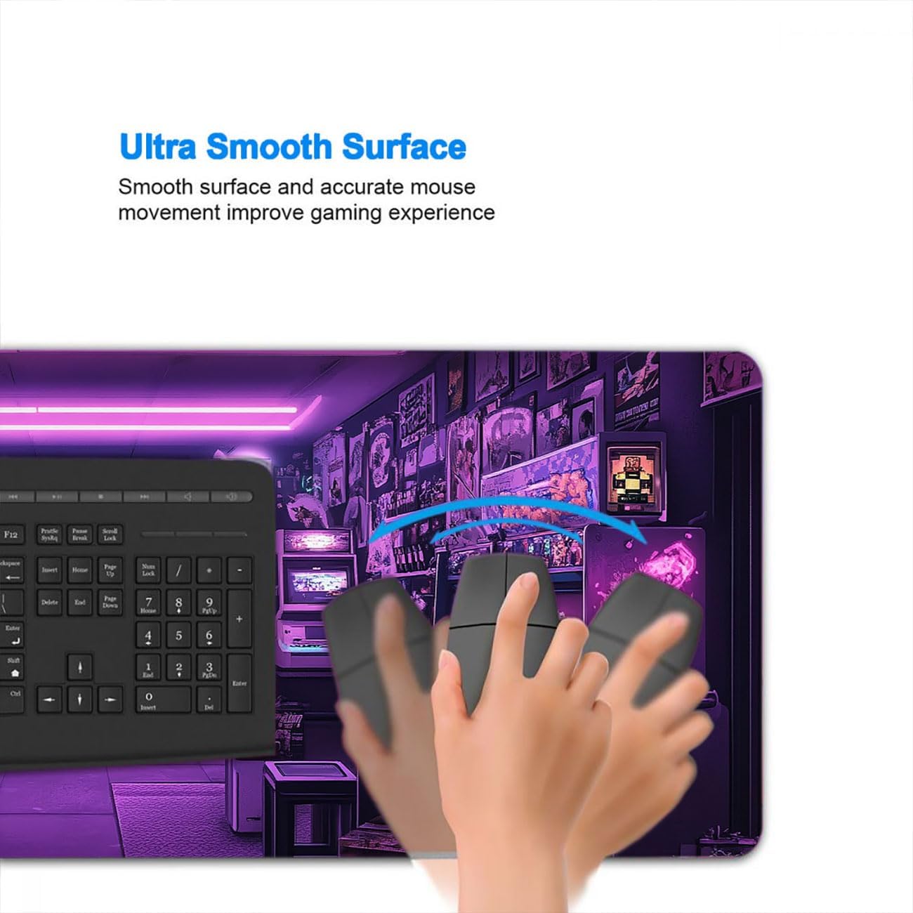 Retro Arcade Desk Mat Neon Gaming Room Purple Light XL Mouse Pad Large Mousepad Extended Laptop Keyboard Mat Gaming Desk Pad Mouse Mat Desktop Accessories for Work & Study 31.5x11.8 Inch image 4