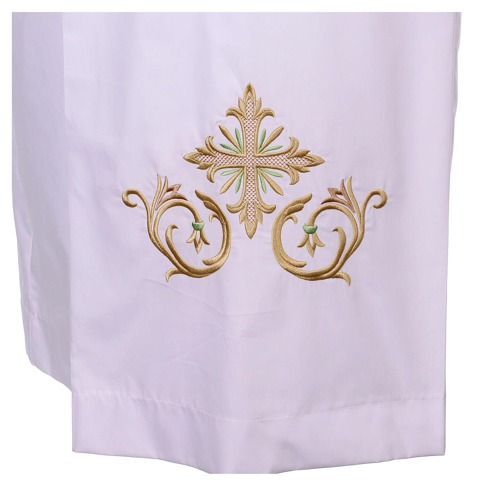 White ALB with Gold and Green Cross Embroidery, 145 cm (57 inc.)
