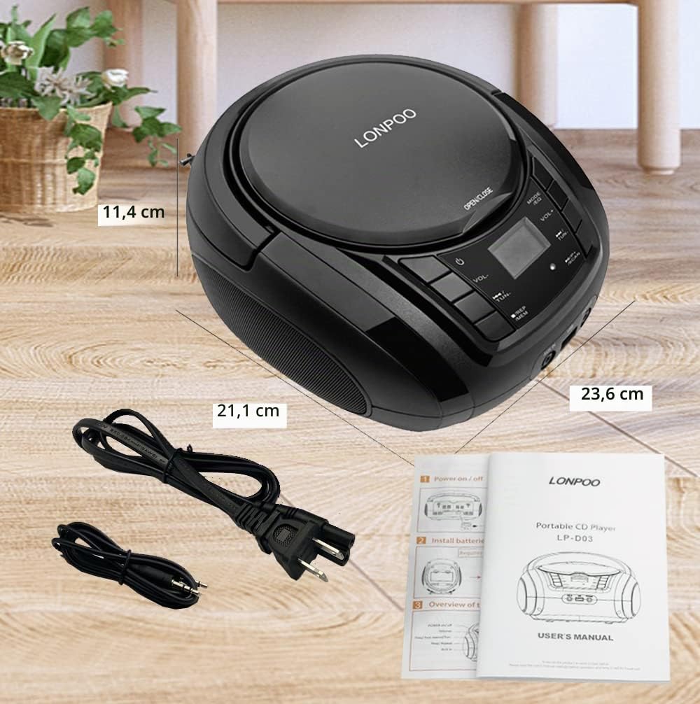 Impianto Stereo Casa 30W Micro HiFi Compatto con lettore CD, Bluetooth, radio FM, USB, AUX-in, display LED e pulsante grande, telecomando (L-D03BT)