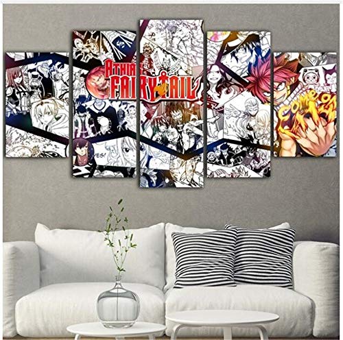 JRDWLH Impressions sur Toile,5 Pièces Affiche Fairy Tail Anime Tableau Peinture Obrazy Posters Mur Images Décoration De La Chambre,(A) Pas De Cadre...