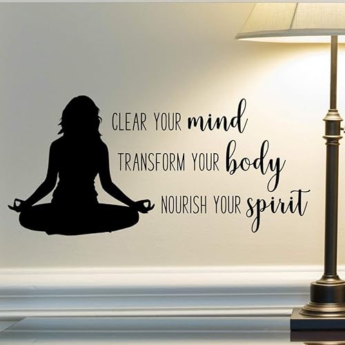 Yoga Quote Wall Decal, Yoga Vinyl Sticker, Mind Body Spirit, 24"X11" Black, Yoga Studio Decor
