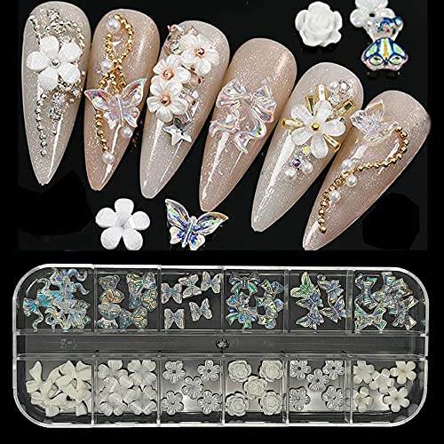 S.A.V.I 3D Shell Flower, Nail Art Palette Decorations, 12 Grids Arora Bow Butterfly, Nail decorations Art Accessories Jewelry DIY For Manicure Design Accessories