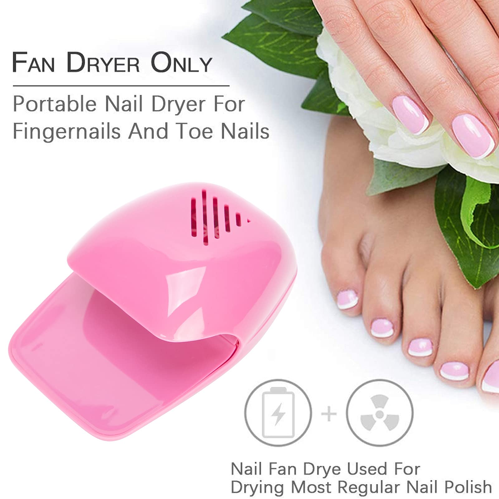 Nail Dryer, Yctze Portable Professional Nail Fan Dryer for Quick Drying of Nail Polish (Pink) - Image 2
