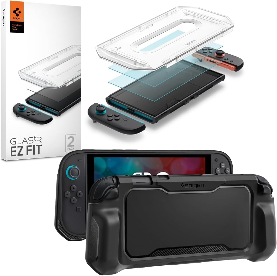 Spigen for Nintendo Switch 2 Accessories, Screen Protector + Rugged Armor Case Bundle