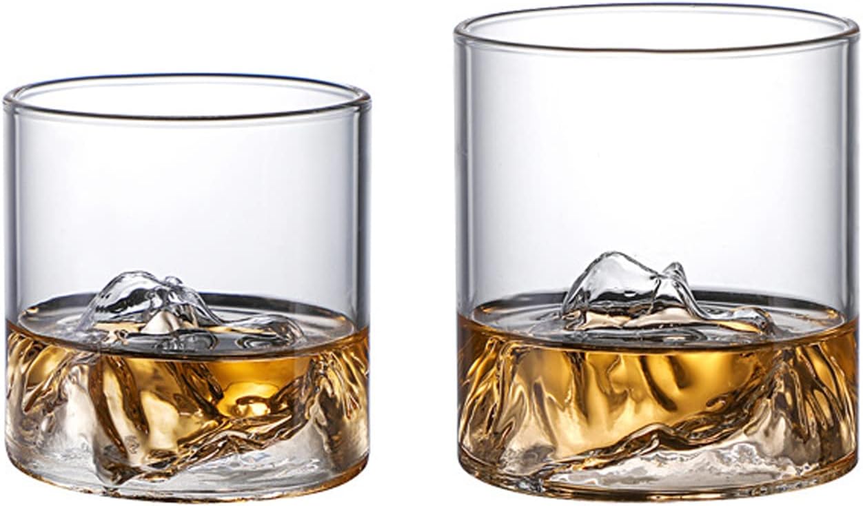 TITA-DONGMountain Rocks Glass, Drinking Glasses, Clear Japanese Whiskey Glasses Set, Whiskey Glasses Set of 2 with Mountain Imprint, Bourbon Glasses for Scotch Cognac, Bourbon, Cocktails, Rum(2PCS)