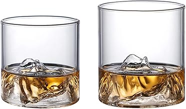 DUDNJC Conjunto de 2 copos de uísque de montanha, copos de uísque de cristal estilo japonês, taça de vinho para beber bourbon, copo de uísque à moda antiga para beber, coquetel, vodka
