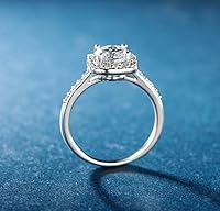 Vista 6 de MDFUN Anillo de compromiso para mujer, chapado en oro blanco de 18 quilates, con circonia cúbica, halo, promesa de eternidad