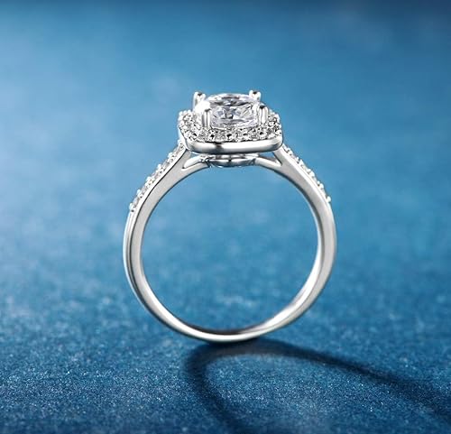 Miniatura 6 de MDFUN Anillo de compromiso para mujer, chapado en oro blanco de 18 quilates, con circonia cúbica, halo, promesa de eternidad