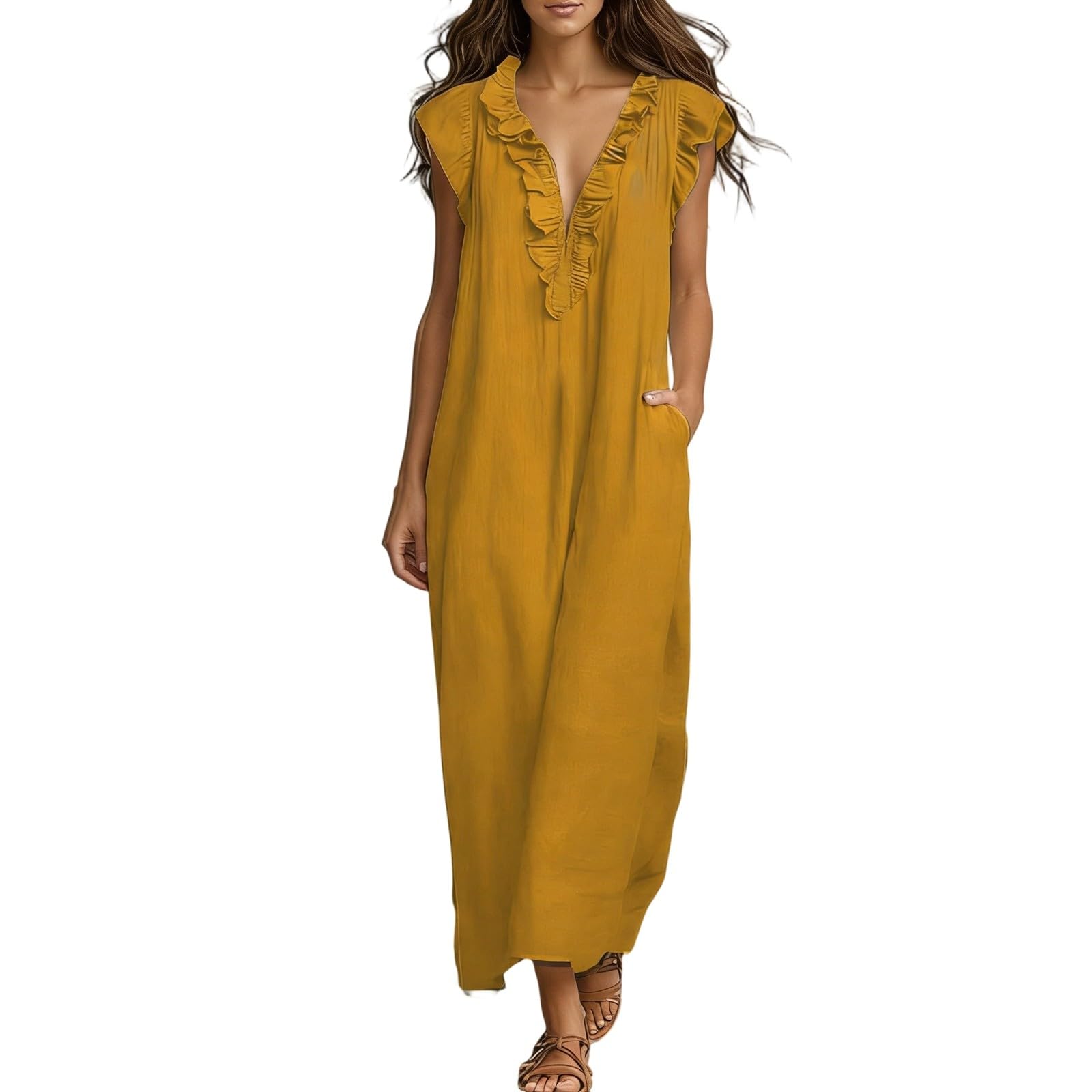 Mono de verano elegante de algodón con cuello en V para mujer 7