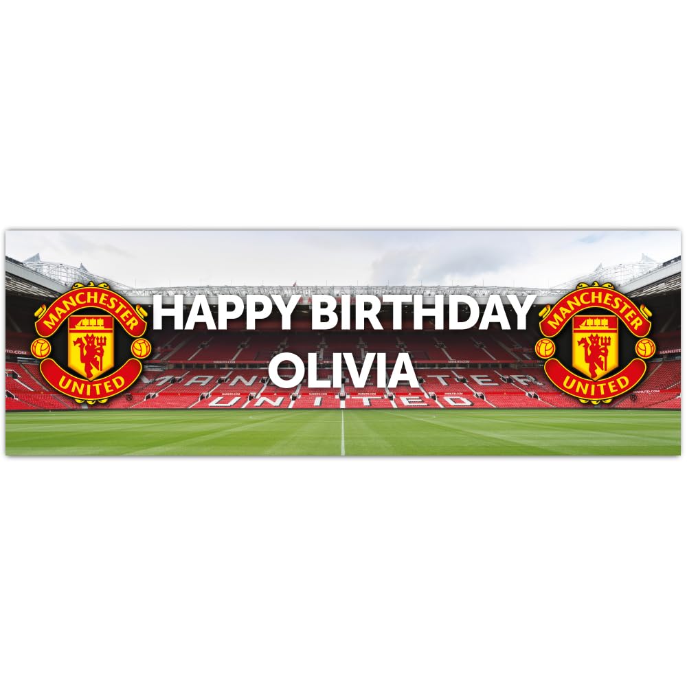 Manchester United Birthday - Personalised Football Banner Wall Sticker (90cm width x 30cm height)