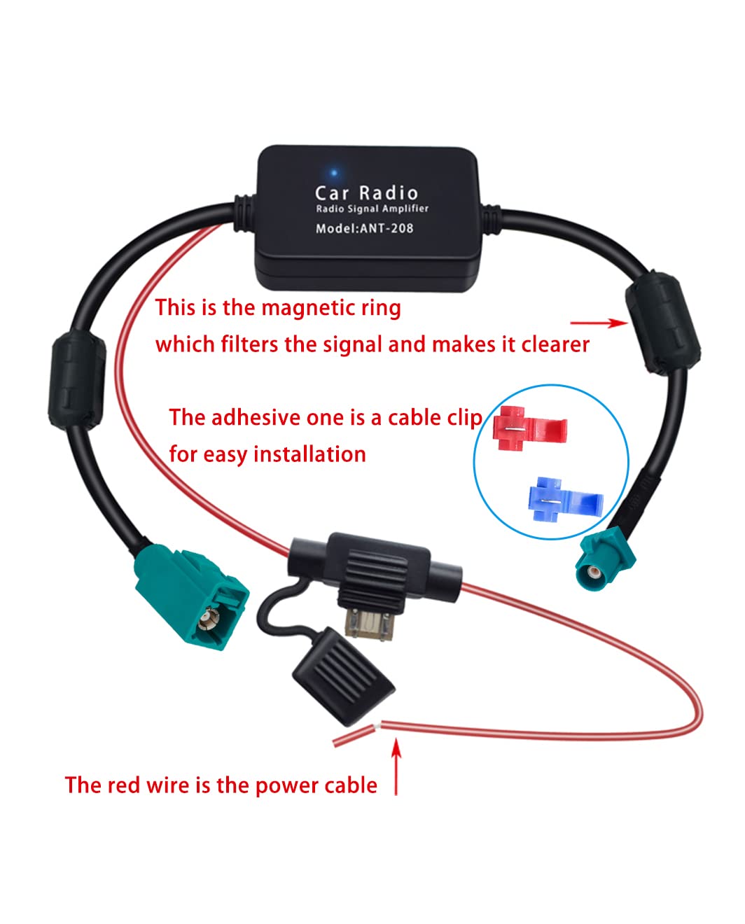 Vecys FM/AM DAB DAB+ Antena Samochodowa Wzmacniacz Sygnału Fakra Z Adapter Męski do żeńskiego 12V Digital Radio Antena Splitter Antena Wzmacniacz dla Audio Stereo Digital Car Radio