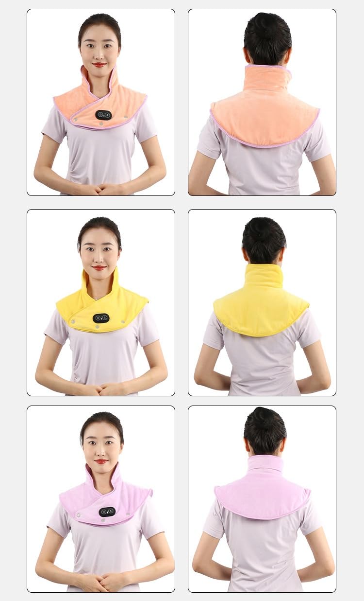 podomax WARMLY Pro | Massage-Wärmekissen Akku Heizkissen mit USB, Nackenwärmer in Korallenvlies für Rücken & Schultern, 3 Heizstufen & 3 Vibrationsmassagemoden