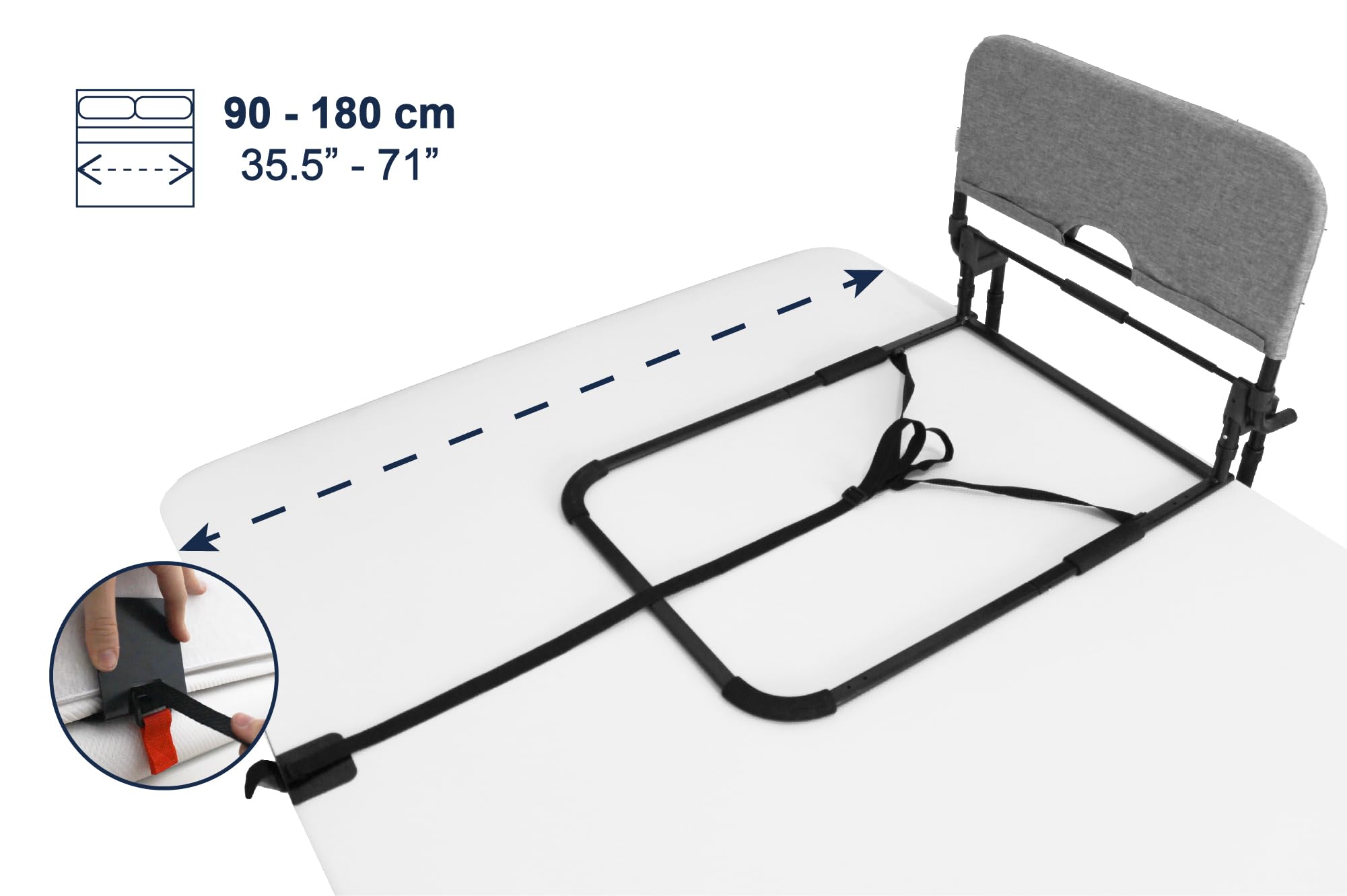 KMINA Sponda Letto Anziani Anticaduta Ribaltabile con Piedi (Letto 29-50 cm), Barriera Regolabile per Letto Matrimoniale, Adulti e Disabili
