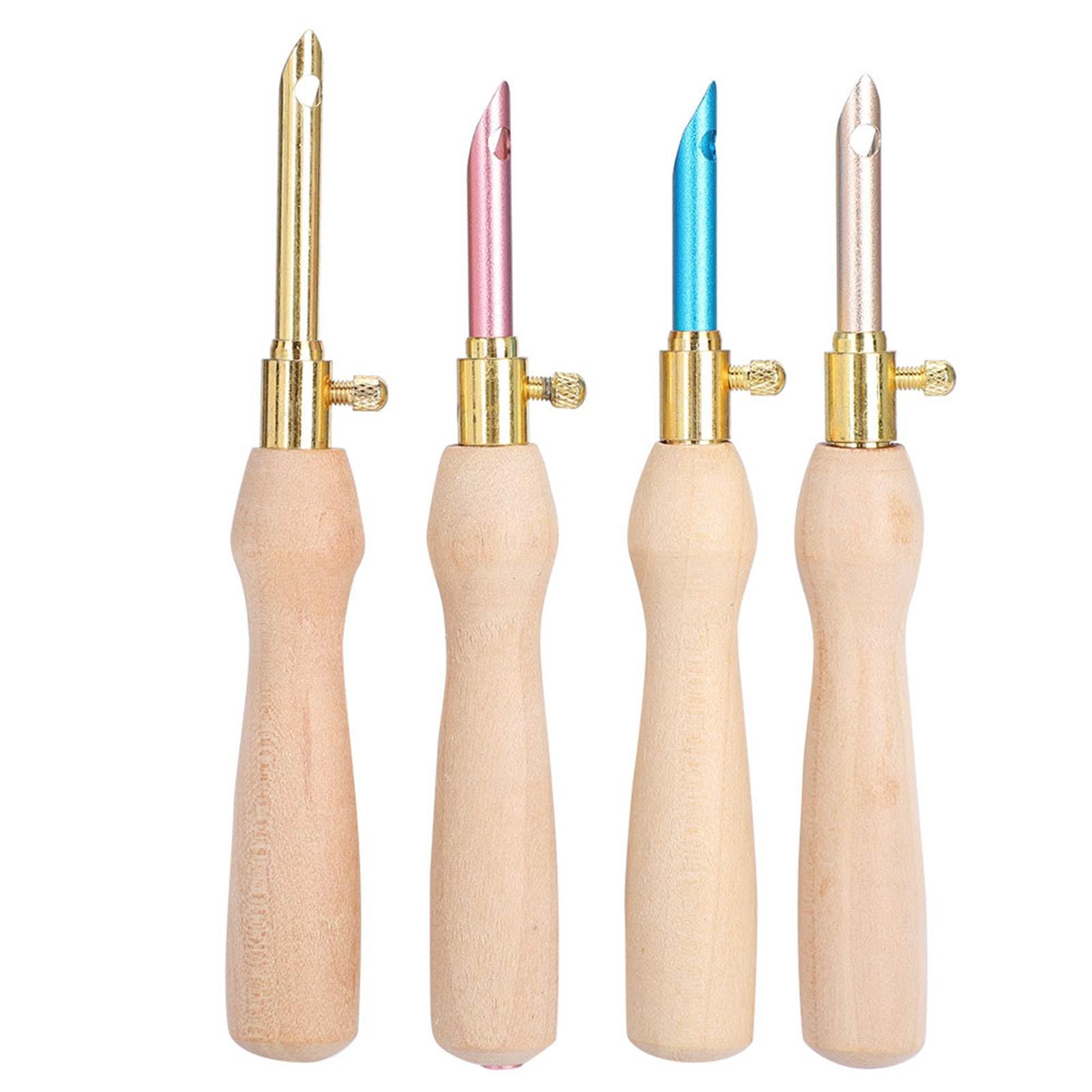 4pcs Portable Punch Needle Knitting Embroidery Pen Wooden Handle for Sewing Felting DIY Craft Handwork, Punch Needle Pen Set Supplies for Embroidery Threaders Sewing